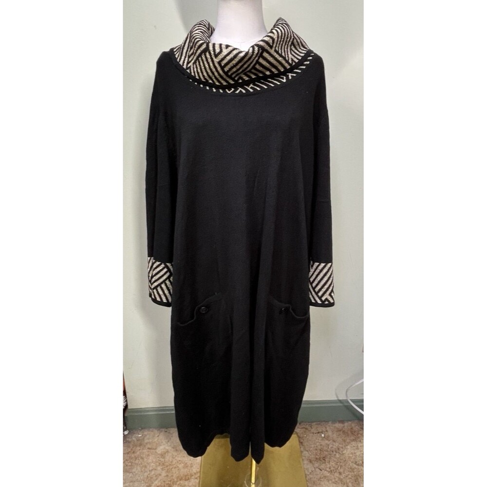 Studio One New York 3X Sweater Dress Gold Black Chevron Cowl Neck Off Shoulder